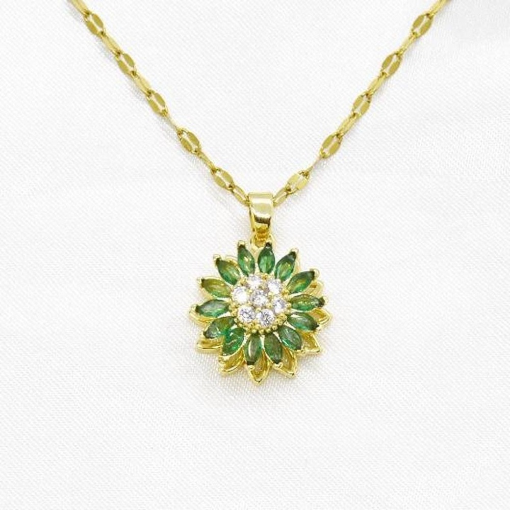 Emerald Green Crystal Flower Spinner Pendant Necklace